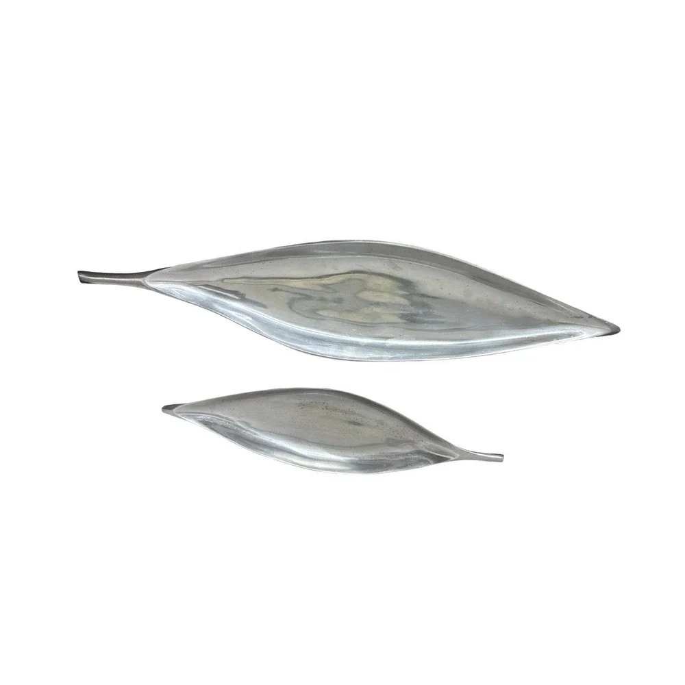 Crate and Barrel Torrey Leaf‎ Metal Platter Large small lot of 2 set